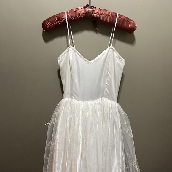 VNTG Gunne Sax Jessica McClintock Wedding Prom Cocktail Satin Floral Lace Dress - Picture 15 of 16